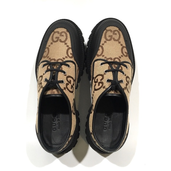 GUCCI SUPREME MACRO GG CANVAS LACE-UP SHOES -BEIGE / BLACK -MEN US 9.5 -NEW - Picture 8 of 9
